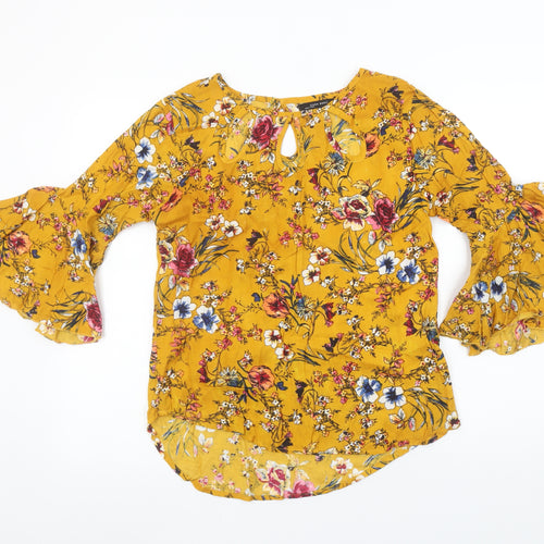 Zara Basic Womens Yellow Floral Bell Sleeve Tunic Blouse Size L