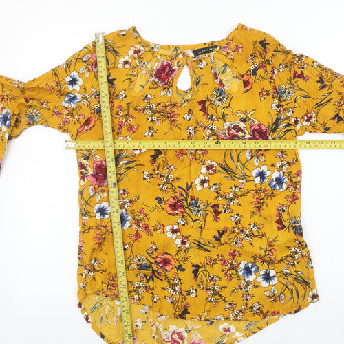 Zara Basic Womens Yellow Floral Bell Sleeve Tunic Blouse Size L