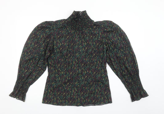 Zara Women’s Multicoloured Floral High Neck Puff Sleeve Cotton Blouse Size 12