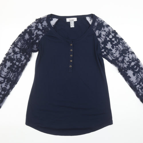 Linea Tesini Women's Blue Lace Sleeve Button-Up Tunic Top Size 12
