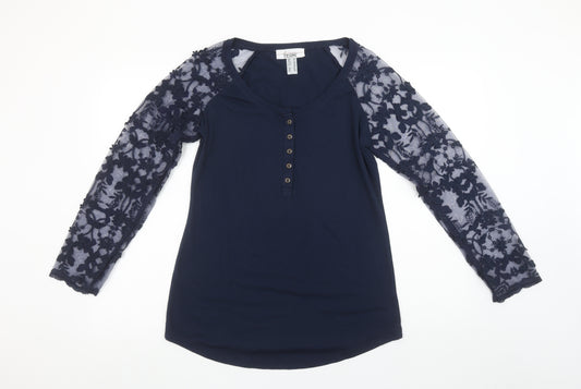 Linea Tesini Women's Blue Lace Sleeve Button-Up Tunic Top Size 12