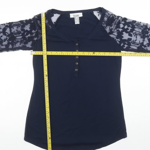 Linea Tesini Women's Blue Lace Sleeve Button-Up Tunic Top Size 12