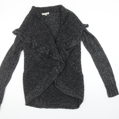 Laura Ashley Women's Grey Ruffle Open Knit Cardigan UK 10