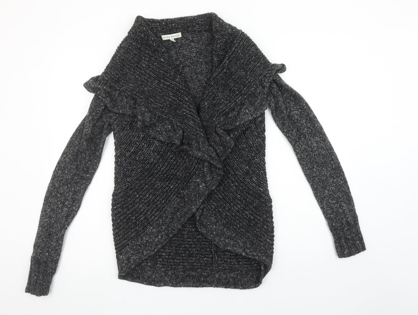 Laura Ashley Women's Grey Ruffle Open Knit Cardigan UK 10