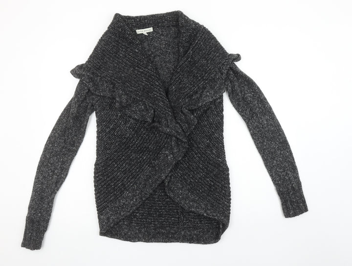 Laura Ashley Women's Grey Ruffle Open Knit Cardigan UK 10