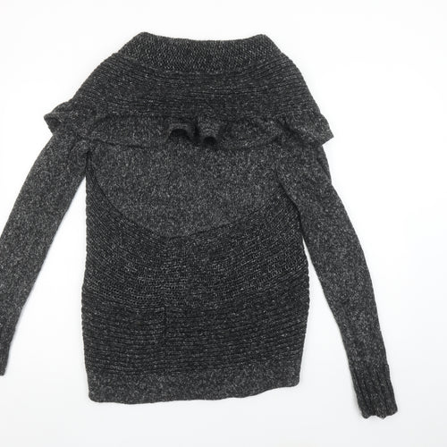 Laura Ashley Women's Grey Ruffle Open Knit Cardigan UK 10