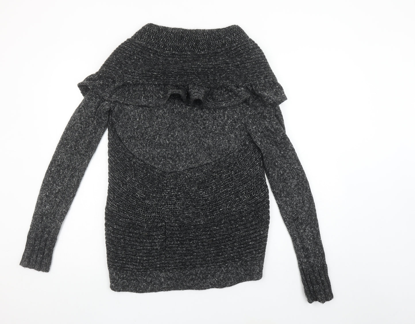 Laura Ashley Women's Grey Ruffle Open Knit Cardigan UK 10