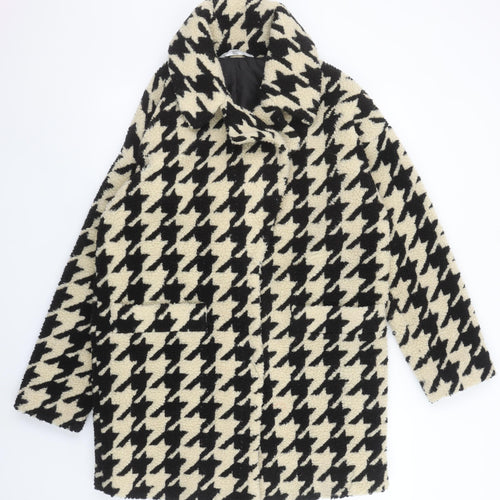 Red Herring Womens Black Houndstooth Coat Size 10 Lined Overcoat