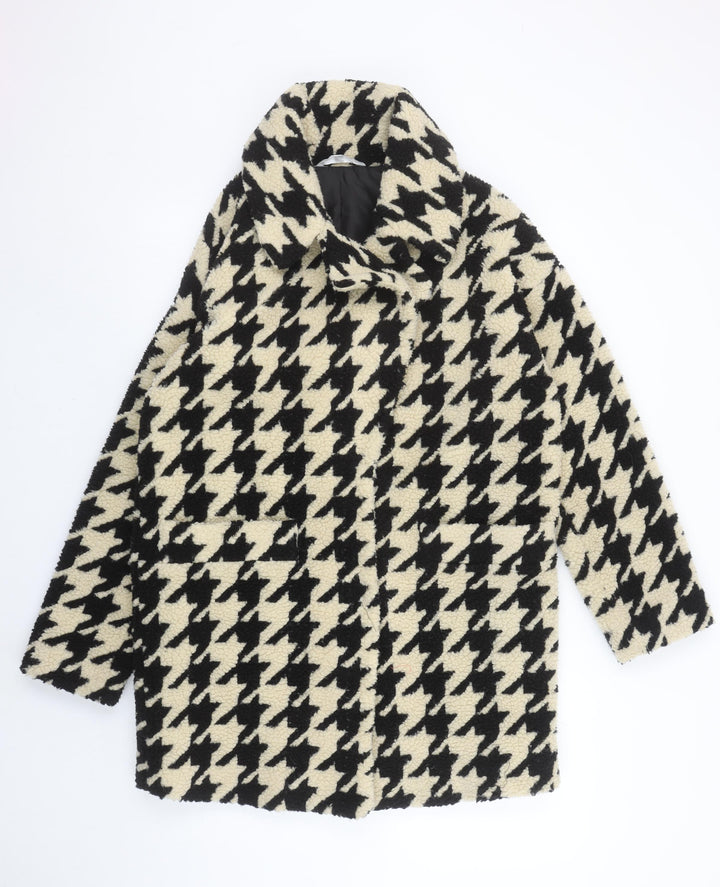 Red Herring Womens Black Houndstooth Coat Size 10 Lined Overcoat