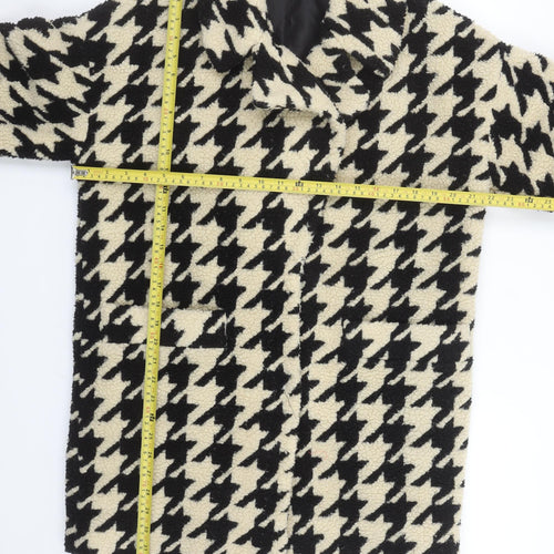 Red Herring Womens Black Houndstooth Coat Size 10 Lined Overcoat