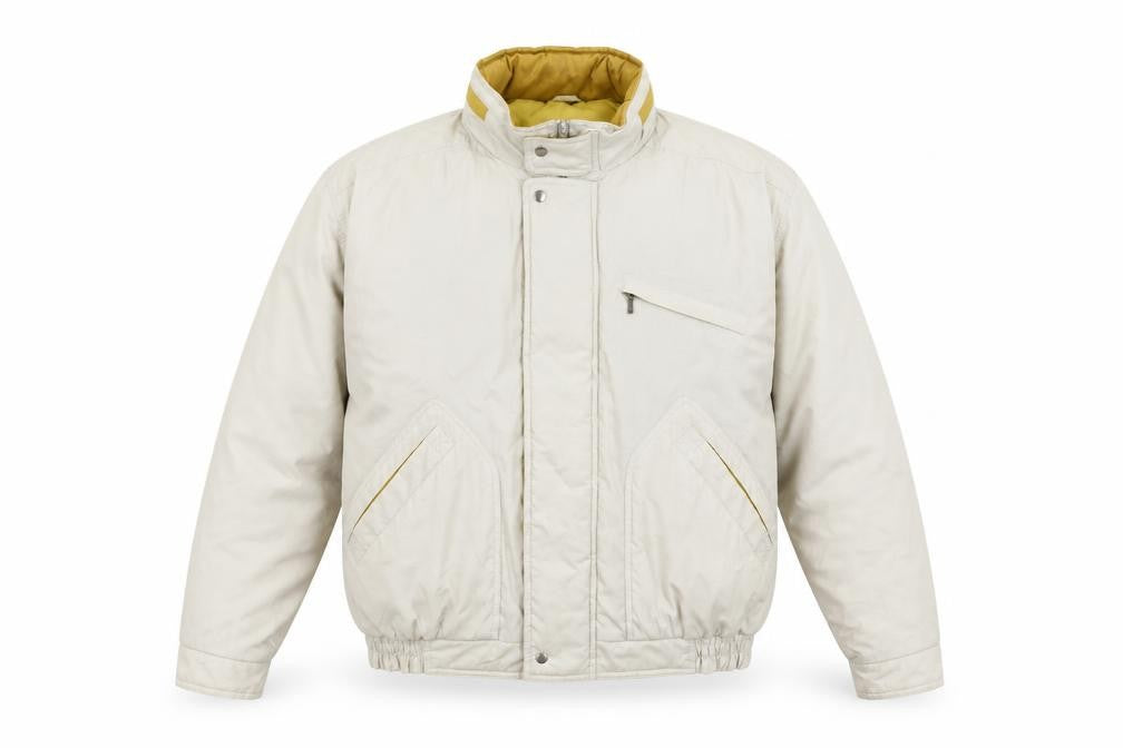 Front view of Greenwoods men’s beige l bomber jacket polyester lined full zip
