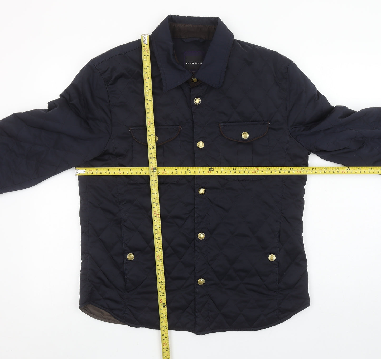 Zara Man Men's Blue Quilted Button Jacket L 42in Polyester Nylon