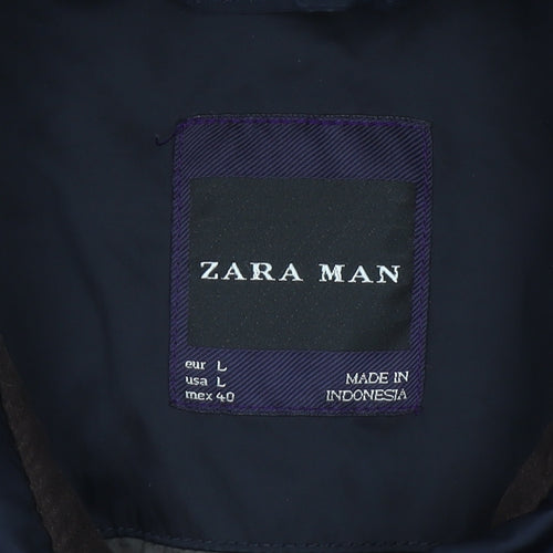 Zara Man Men's Blue Quilted Button Jacket L 42in Polyester Nylon