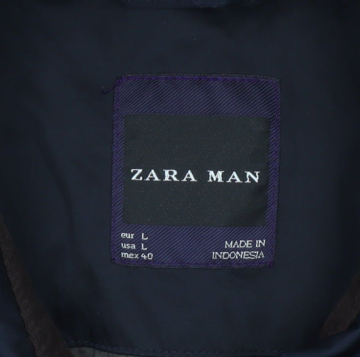 Zara Man Men's Blue Quilted Button Jacket L 42in Polyester Nylon