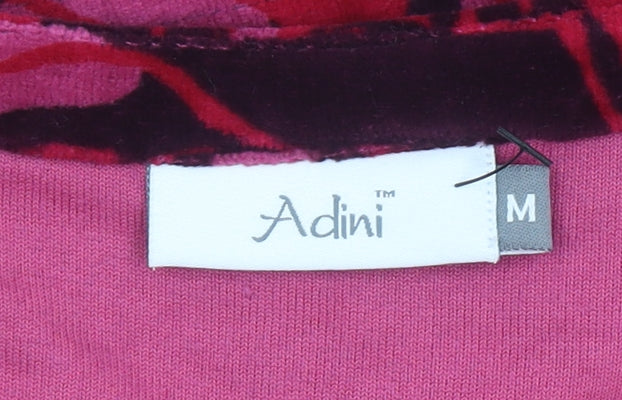 Adini Women Red Floral Velvet Shift Dress Size M 3/4 Sleeve
