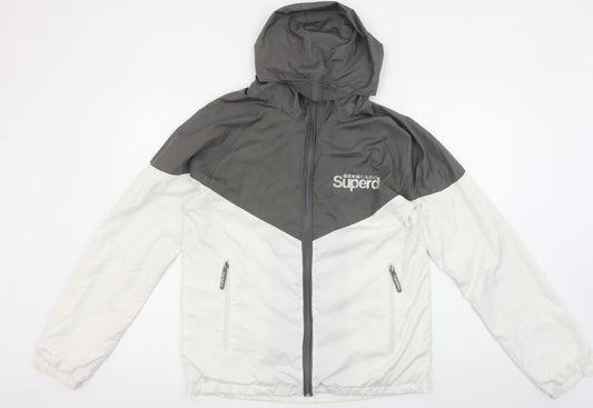 Superdry Sport Men's White Grey M Windbreaker Hooded Jacket