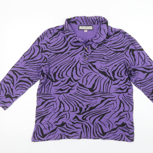 Paco Boutique Womens Purple Black Animal Print Cotton Button-Up Top Size 14