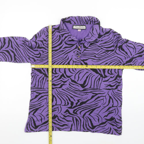 Paco Boutique Womens Purple Black Animal Print Cotton Button-Up Top Size 14