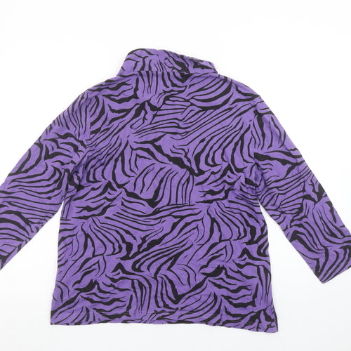 Paco Boutique Womens Purple Black Animal Print Cotton Button-Up Top Size 14