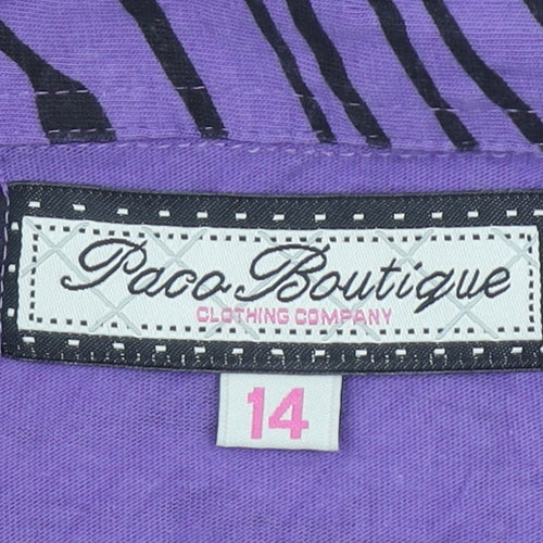 Paco Boutique Womens Purple Black Animal Print Cotton Button-Up Top Size 14