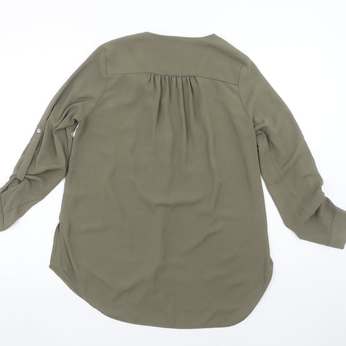 New Look Women's Green Button-Up V-Neck Long Sleeve Blouse Size 8