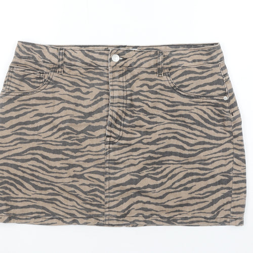 Denim Co. Womens Beige Animal Print Short Denim Skirt Size 16
