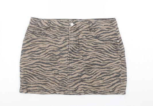 Denim Co. Womens Beige Animal Print Short Denim Skirt Size 16
