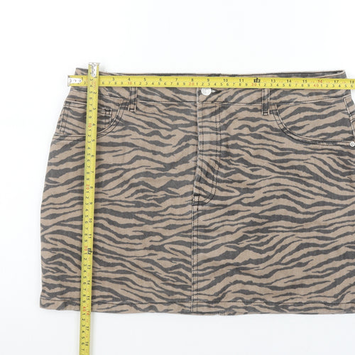 Denim Co. Womens Beige Animal Print Short Denim Skirt Size 16