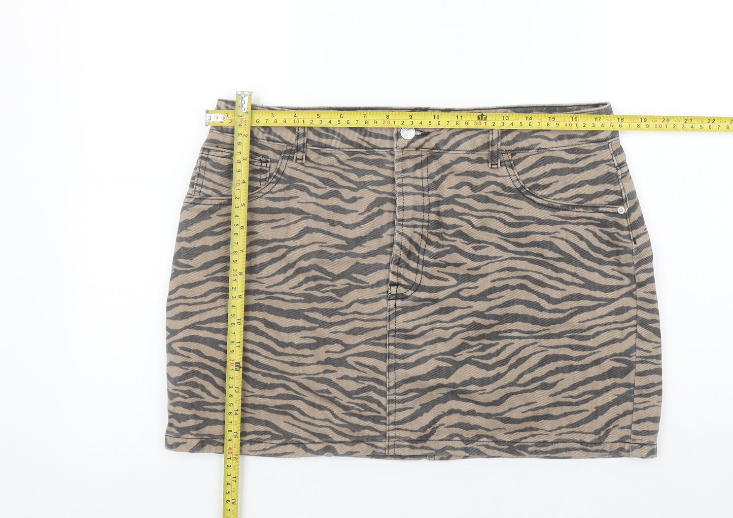 Denim Co. Womens Beige Animal Print Short Denim Skirt Size 16