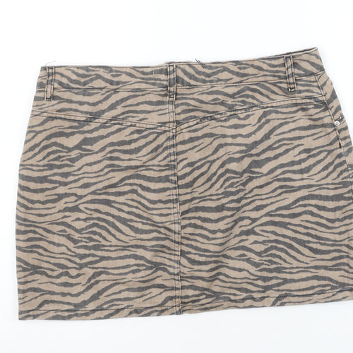 Denim Co. Womens Beige Animal Print Short Denim Skirt Size 16