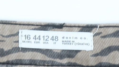 Denim Co. Womens Beige Animal Print Short Denim Skirt Size 16