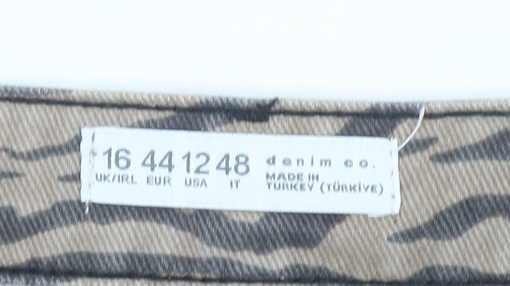 Denim Co. Womens Beige Animal Print Short Denim Skirt Size 16
