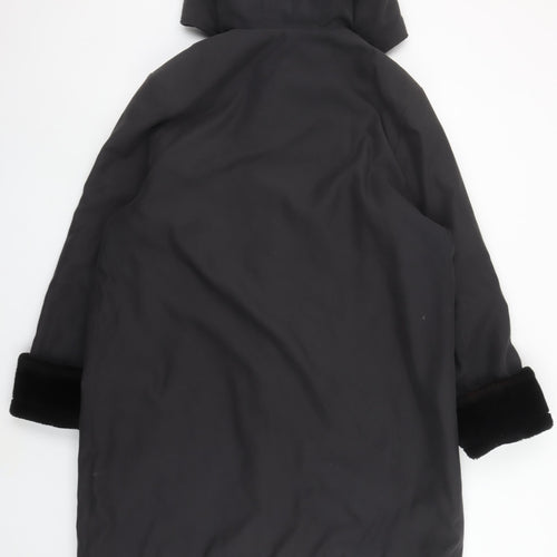 BHS Womens Black Faux Fur Trim Hooded Mid-Length Coat Size 12