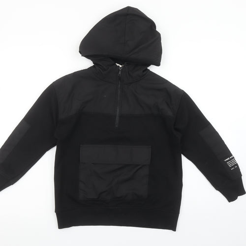 Zara Boys Black 9 Years Half Zip Hoodie with Front Pocket and Hood