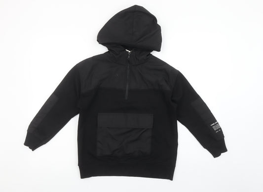 Zara Boys Black 9 Years Half Zip Hoodie with Front Pocket and Hood