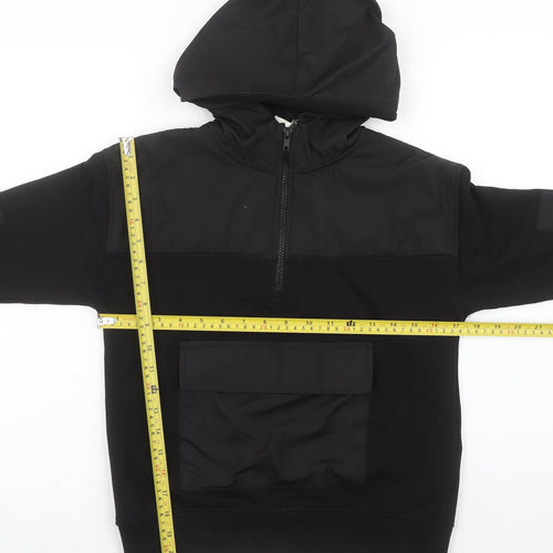 Zara Boys Black 9 Years Half Zip Hoodie with Front Pocket and Hood