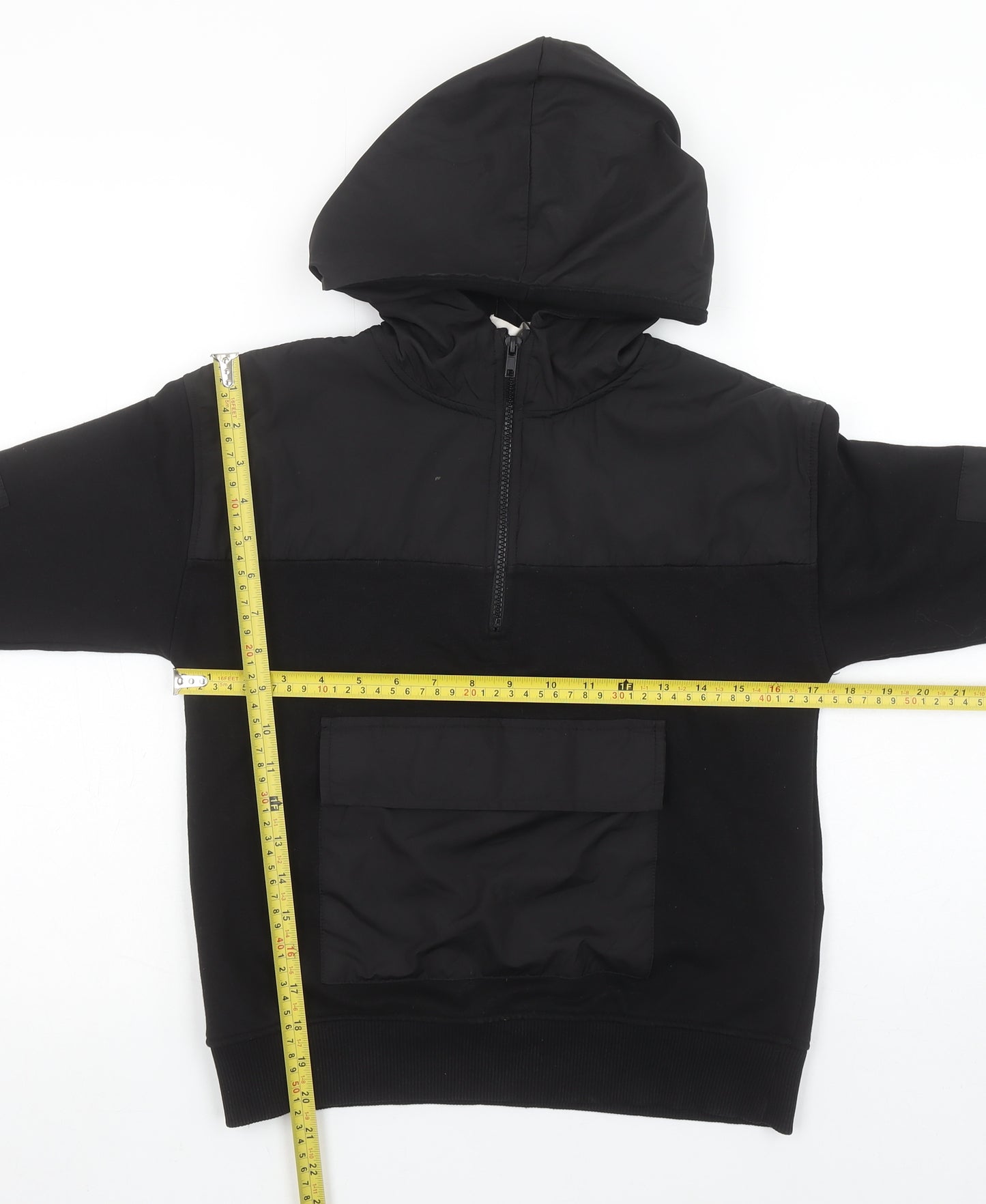 Zara Boys Black 9 Years Half Zip Hoodie with Front Pocket and Hood