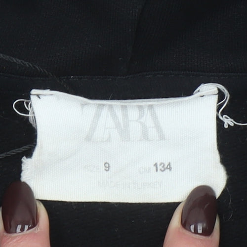 Zara Boys Black 9 Years Half Zip Hoodie with Front Pocket and Hood