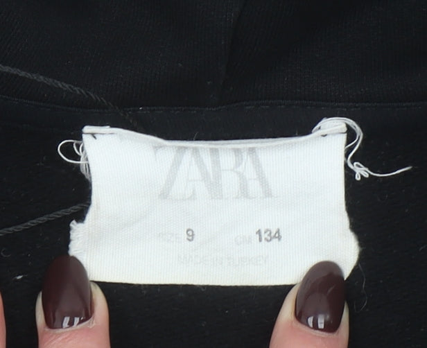 Zara Boys Black 9 Years Half Zip Hoodie with Front Pocket and Hood