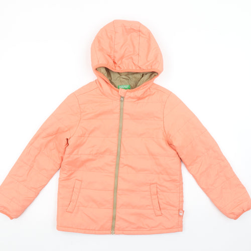 United Colors of Benetton Girls Orange Hooded Puffer Jacket 9-10 Years
