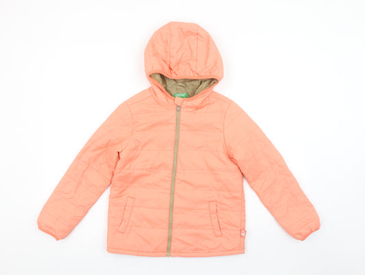 United Colors of Benetton Girls Orange Hooded Puffer Jacket 9-10 Years