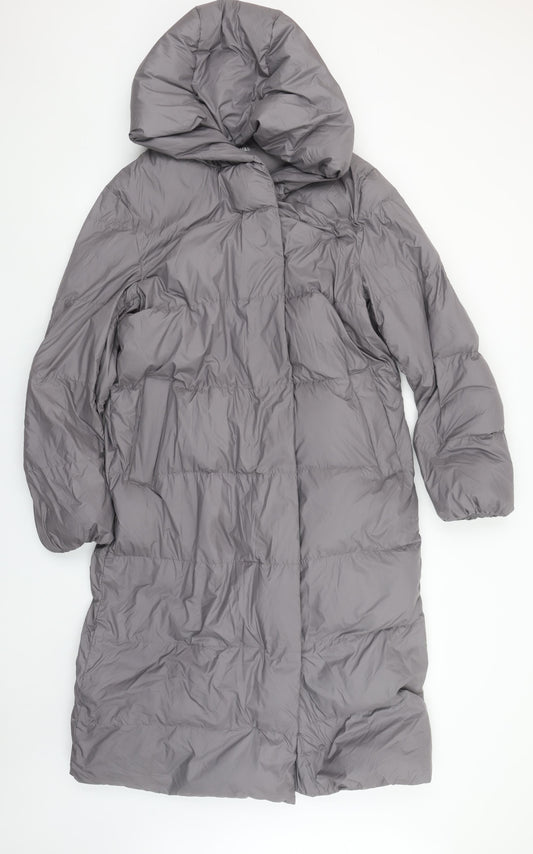 Marks and Spencer Women’s Grey Long Puffer Coat Size 10 Hooded Down Jacket