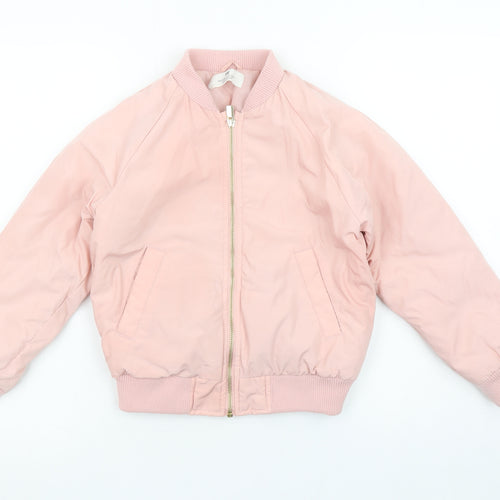 H&M Girls Pink Bomber Jacket 6-7 Years Polyester Lined Zip Pocket Casual