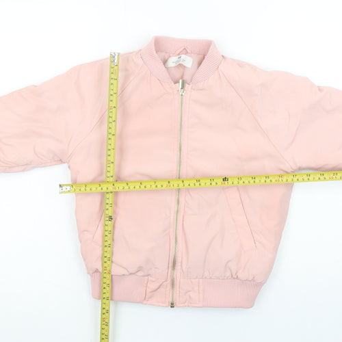 H&M Girls Pink Bomber Jacket 6-7 Years Polyester Lined Zip Pocket Casual