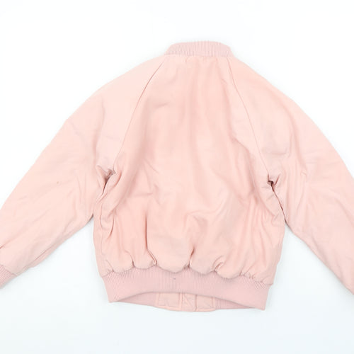 H&M Girls Pink Bomber Jacket 6-7 Years Polyester Lined Zip Pocket Casual