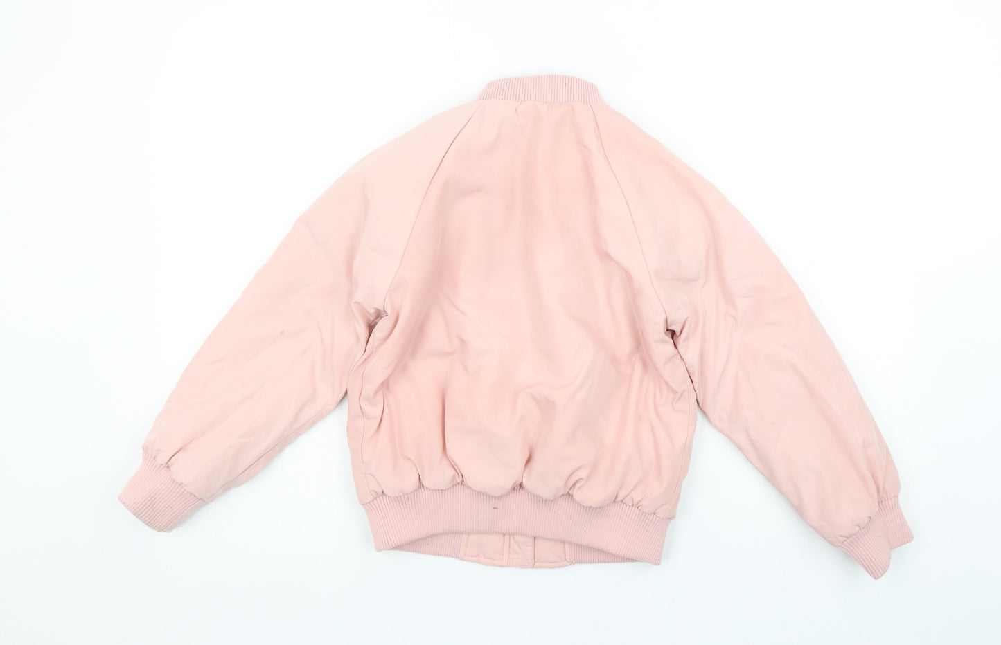 H&M Girls Pink Bomber Jacket 6-7 Years Polyester Lined Zip Pocket Casual