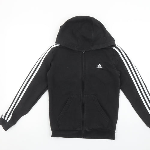 Adidas Boys Black Full Zip Hoodie 12 Years Cotton Blend