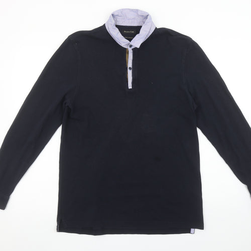 Massimo Dutti Mens Black Long Sleeve Cotton Polo Shirt Size L