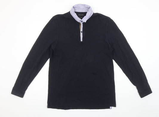 Massimo Dutti Mens Black Long Sleeve Cotton Polo Shirt Size L