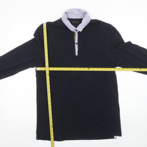 Massimo Dutti Mens Black Long Sleeve Cotton Polo Shirt Size L